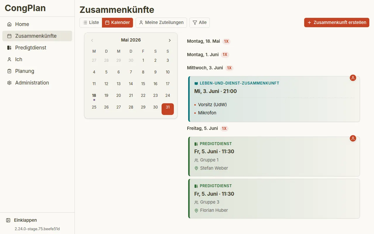 Gemeinsamer Versammlungsplan in CongPlan